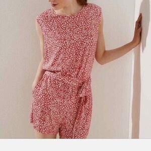 Floral Red Sleeveless Romper